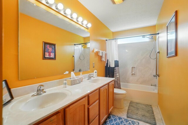 583 Marhurst Ct, Galloway, OH 43119 - bathroom featuring toilet, shower / tub combo, double vanity, and tile patterned flooring