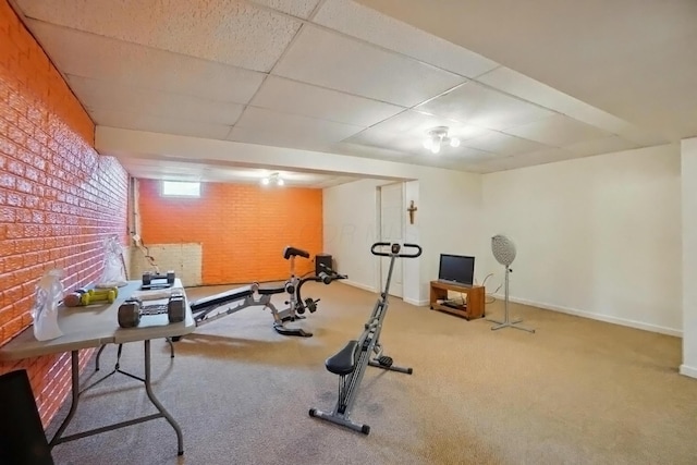 583 Marhurst Ct, Galloway, OH 43119 - exercise room with a drop ceiling, carpet floors, and baseboards