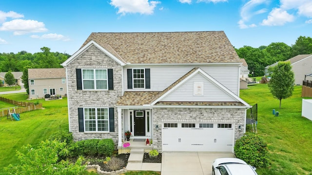 560 Green Forest Pl, Lithopolis, OH 43136 - traditional-style home featuring stone siding, driveway, a garage, and a shingled roof
