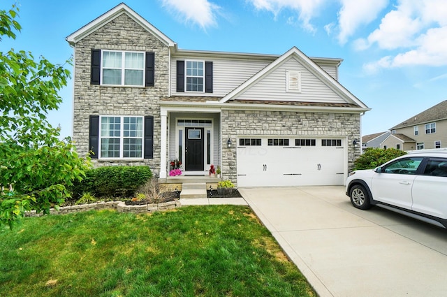 560 Green Forest Pl, Lithopolis, OH 43136 - traditional home featuring stone siding, concrete driveway, a front yard, and a garage