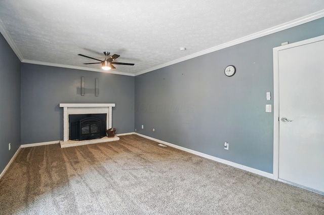 2605 Bella Via Ave, Columbus, OH 43231 - unfurnished living room featuring a ceiling fan, carpet flooring, baseboards, a fireplace, and a textured ceiling