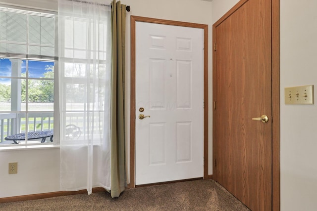 1318 Hillview Cir E, Newark, OH 43055 - entryway featuring dark colored carpet and baseboards