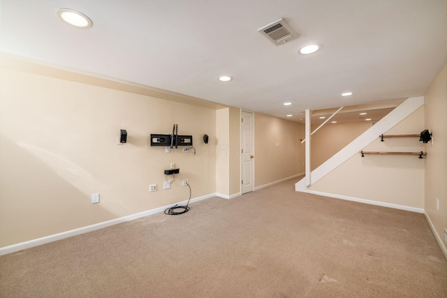 677 E Weisheimer Rd, Columbus, OH 43214 - finished below grade area featuring recessed lighting, carpet floors, baseboards, and stairway
