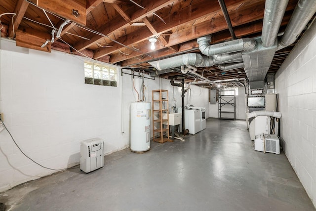 677 E Weisheimer Rd, Columbus, OH 43214 - below grade area with electric water heater, separate washer and dryer, electric panel, and a sink