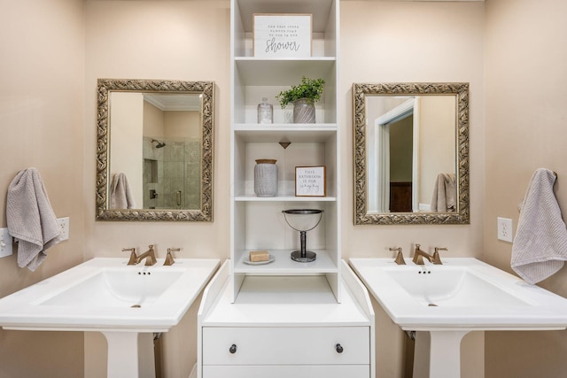 7908 Coldwater Dr, Powell, OH 43065 - bathroom with two sinks and a tile shower