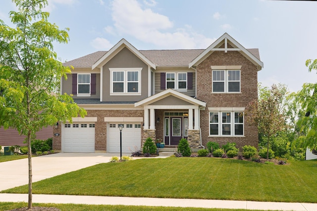 829 Pathlow Dr, Pickerington, OH 43147 - craftsman-style home with concrete driveway, a front yard, a garage, and brick siding