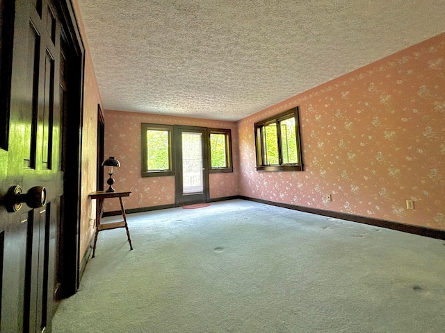 5401 Plantation Rd, Sunbury, OH 43074 - empty room with light carpet, a textured ceiling, wallpapered walls, and baseboards