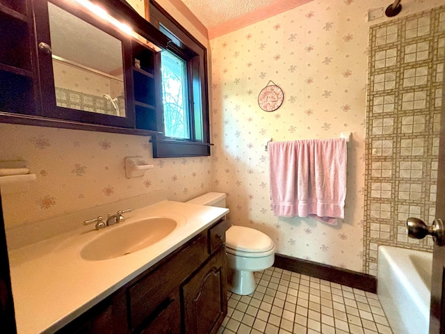 5401 Plantation Rd, Sunbury, OH 43074 - full bath featuring tile patterned flooring, toilet, vanity, bathing tub / shower combination, and baseboards
