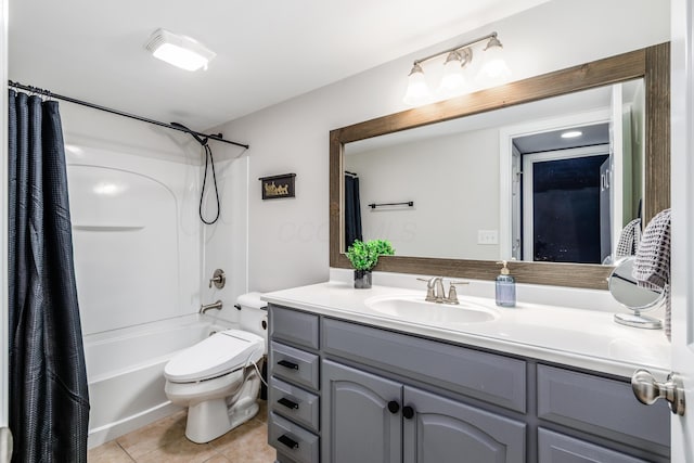410 Acton Rd, Columbus, OH 43214 - bathroom with vanity, tile patterned flooring, and shower / bath combination with curtain