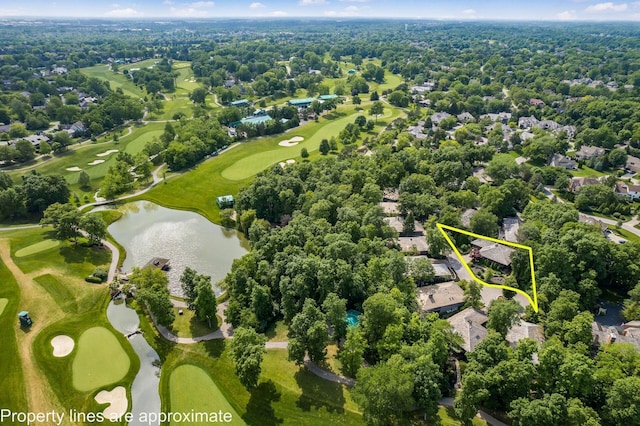 5769 Royal Lytham Ct, Dublin, OH 43017 - aerial view of residential area with a nearby body of water, property boundaries highlighted, and a golf club