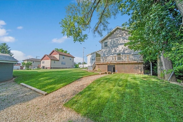 926 Harmon Ave, Columbus, OH 43223 - view of green lawn with a wooden deck and stairway