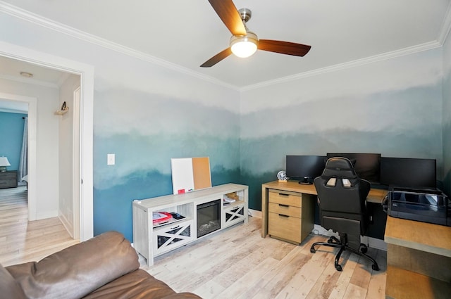 2201 Teardrop Ave Unit 34A, Columbus, OH 43235 - office featuring light wood-type flooring, crown molding, a ceiling fan, and baseboards