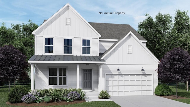 266 Willow Way, Newark, OH 43055 - modern farmhouse style home with board and batten siding, a standing seam roof, concrete driveway, and metal roof