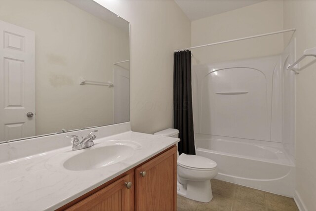 6370 Portrait Cir Unit 103, Westerville, OH 43081 - bathroom with vanity, toilet, shower / bath combination with curtain, and tile patterned flooring