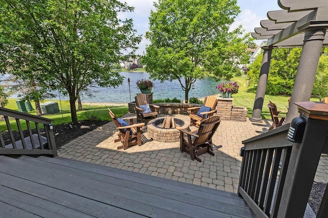 5753 Aster Way, Galena, OH 43021 - view of patio / terrace featuring an outdoor fire pit and a water view