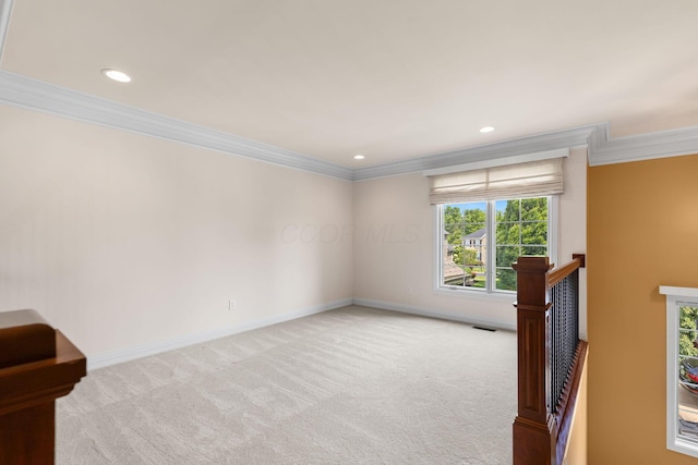 5753 Aster Way, Galena, OH 43021 - spare room featuring crown molding, light carpet, baseboards, and recessed lighting