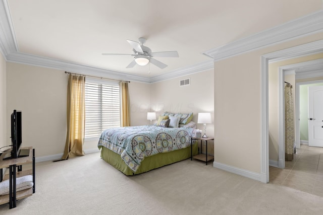 5753 Aster Way, Galena, OH 43021 - carpeted bedroom featuring crown molding, baseboards, and ceiling fan
