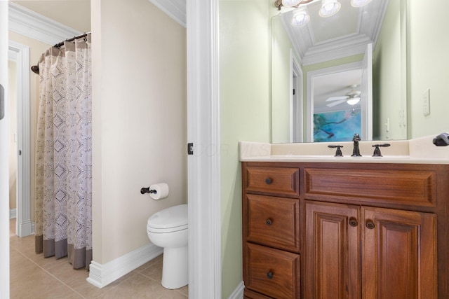 5753 Aster Way, Galena, OH 43021 - bathroom with tile patterned floors, vanity, toilet, baseboards, and ornamental molding