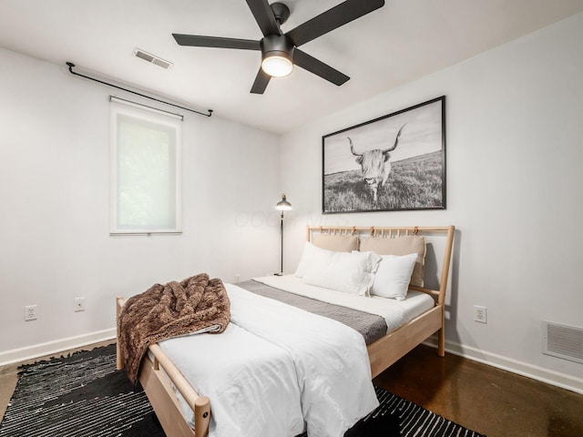 12609 Fancher Rd, Westerville, OH 43082 - bedroom with ceiling fan and concrete floors