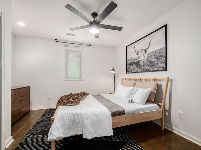 12609 Fancher Rd, Westerville, OH 43082 - bedroom featuring finished concrete flooring, a ceiling fan, and recessed lighting
