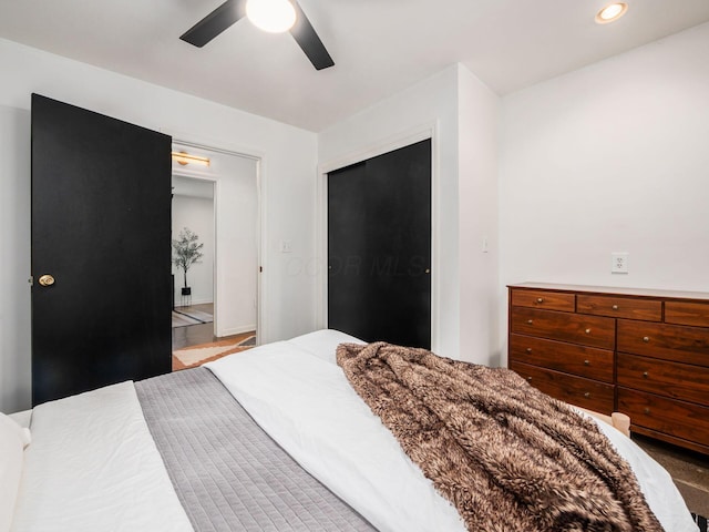 12609 Fancher Rd, Westerville, OH 43082 - bedroom with a ceiling fan, a closet, and recessed lighting