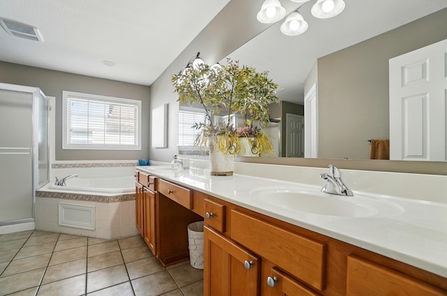 8073 Tree Lake Blvd, Powell, OH 43065 - full bath with a shower stall, tile patterned floors, double vanity, and a bath