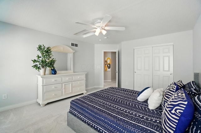 8073 Tree Lake Blvd, Powell, OH 43065 - bedroom with light colored carpet, a closet, and ceiling fan