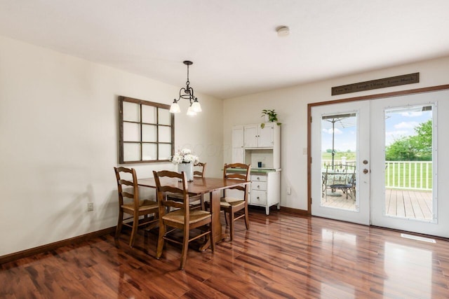 1875 Madden Higgins Rd, London, OH 43140 - dining room featuring dark wood finished floors, baseboards, french doors, and a chandelier