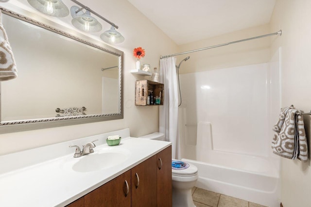 1875 Madden Higgins Rd, London, OH 43140 - bathroom with toilet, vanity, shower / bathtub combination with curtain, and tile patterned flooring