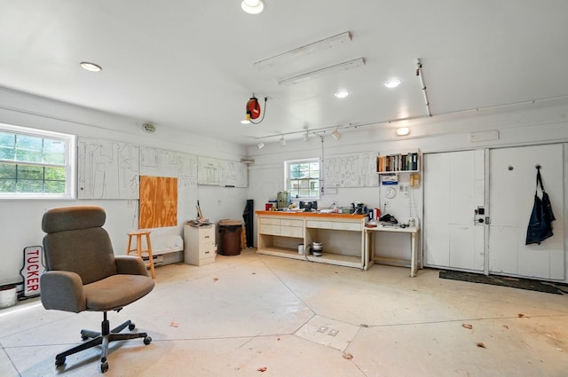 5350 Brook Rd NW, Lancaster, OH 43130 - garage featuring a workshop area and recessed lighting