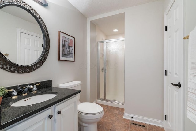 8467 Tartan Fields Dr, Dublin, OH 43017 - bathroom featuring a shower stall, toilet, vanity, and tile patterned floors