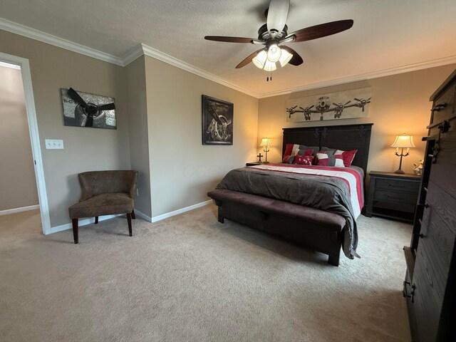 150 Shawnee Dr, Pickerington, OH 43147 - bedroom with carpet, baseboards, ornamental molding, and a ceiling fan