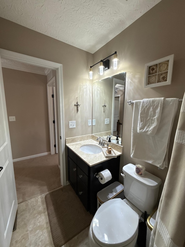150 Shawnee Dr, Pickerington, OH 43147 - bathroom with vanity, toilet, a textured ceiling, and baseboards