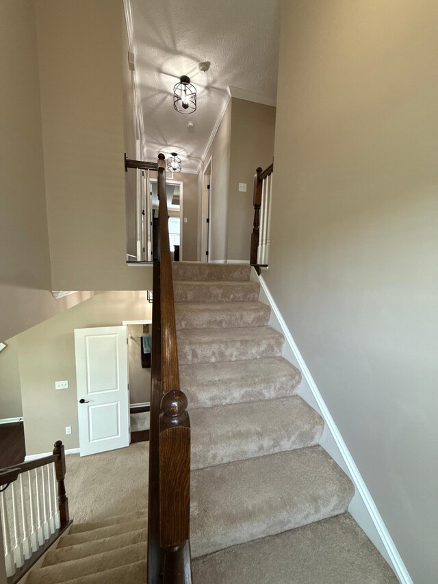 150 Shawnee Dr, Pickerington, OH 43147 - staircase with carpet flooring, baseboards, and crown molding