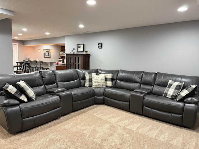 150 Shawnee Dr, Pickerington, OH 43147 - carpeted living area with recessed lighting and bar