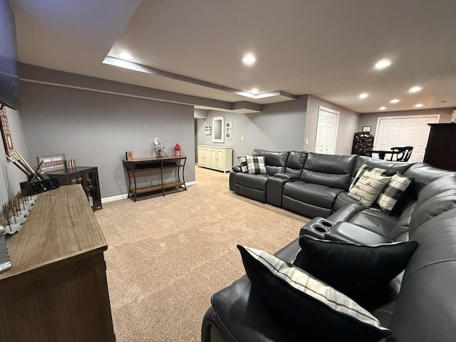 150 Shawnee Dr, Pickerington, OH 43147 - living room featuring light colored carpet, recessed lighting, and baseboards