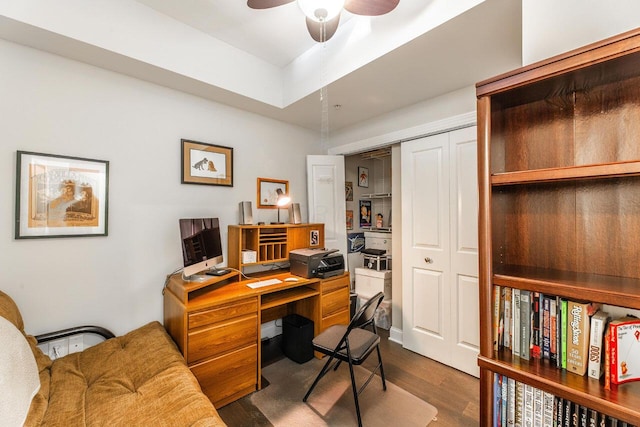 10 E Weber Rd Unit 205, Columbus, OH 43202 - office with dark wood-style floors, ceiling fan, and a tray ceiling