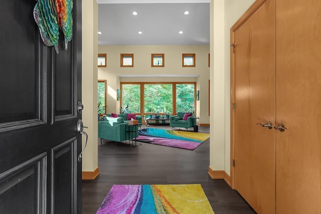 3850 Alward Rd SW, Pataskala, OH 43062 - entrance foyer featuring baseboards, dark wood-style flooring, and recessed lighting