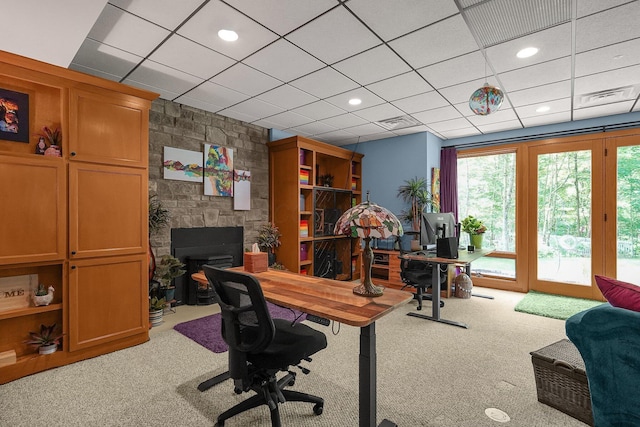 3850 Alward Rd SW, Pataskala, OH 43062 - carpeted office featuring a fireplace and recessed lighting