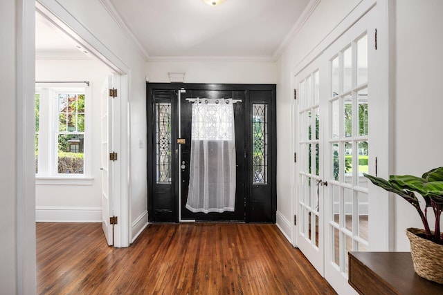 320 Rhoads Ave, Columbus, OH 43205 - entryway with hardwood / wood-style flooring, baseboards, ornamental molding, and french doors