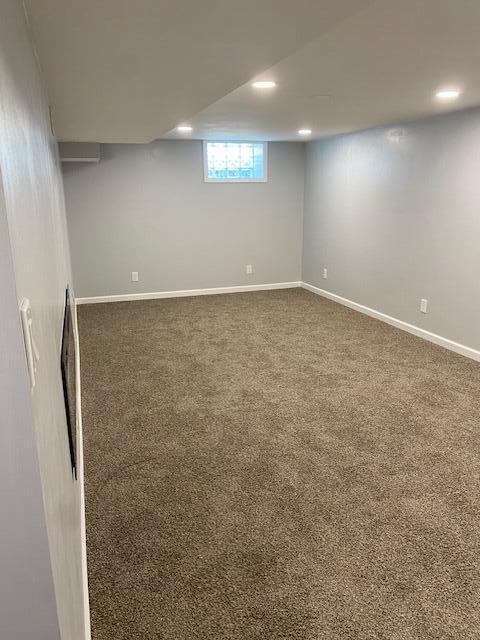 2691 Howey Rd, Columbus, OH 43211 - basement with carpet floors, baseboards, and recessed lighting