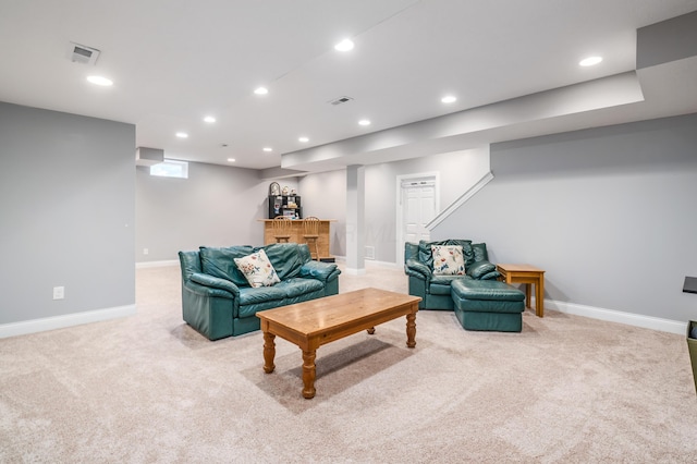7685 Skarlocken Grn, New Albany, OH 43054 - living room featuring light carpet, recessed lighting, and bar