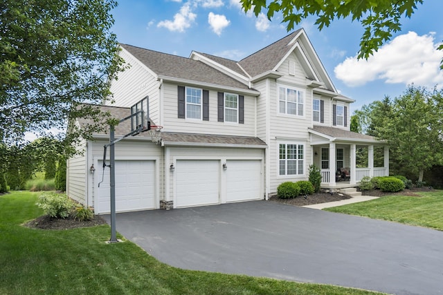 7685 Skarlocken Grn, New Albany, OH 43054 - view of front of property with a porch, a garage, driveway, and a front yard