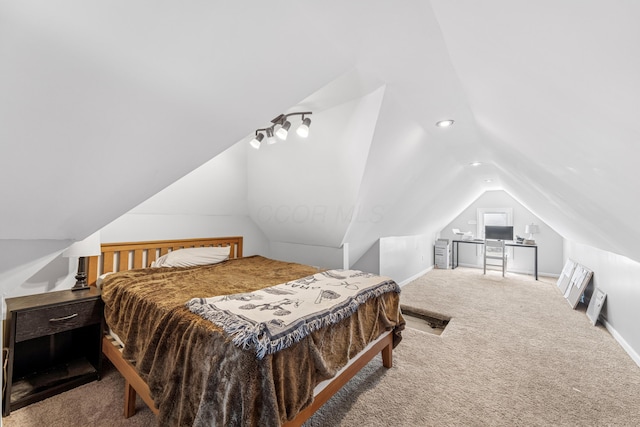 1140 Summit St, Columbus, OH 43201 - carpeted bedroom with lofted ceiling, baseboards, and recessed lighting
