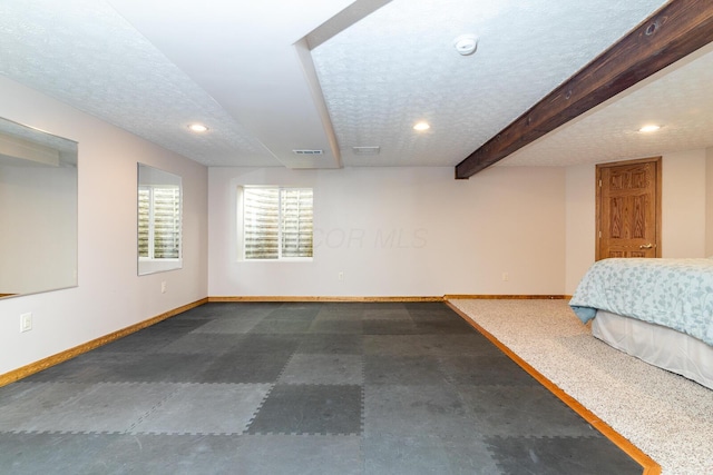 3476 Bayspirit Ct, Reynoldsburg, OH 43068 - bedroom with recessed lighting, a textured ceiling, and beamed ceiling