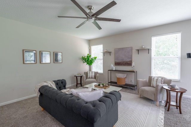 140 Broadstone Cir E, Blacklick, OH 43004 - living room with carpet, ceiling fan, and baseboards