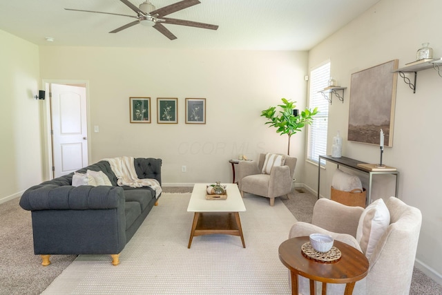 140 Broadstone Cir E, Blacklick, OH 43004 - living room with carpet floors, a ceiling fan, plenty of natural light, and baseboards