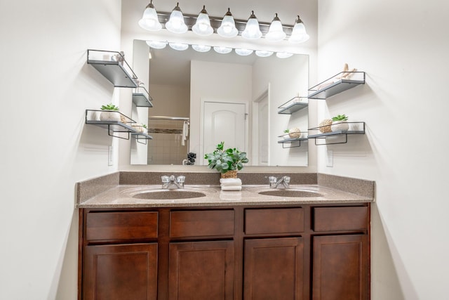 140 Broadstone Cir E, Blacklick, OH 43004 - bathroom featuring double vanity and a shower with shower curtain