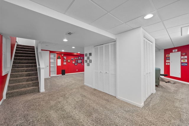 7494 Barrister Dr, Dublin, OH 43016 - finished basement with carpet, recessed lighting, baseboards, and a drop ceiling