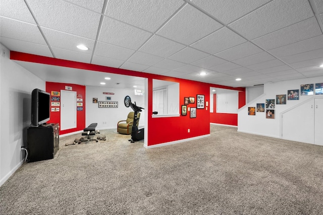 7494 Barrister Dr, Dublin, OH 43016 - exercise room with carpet floors, recessed lighting, baseboards, and a paneled ceiling